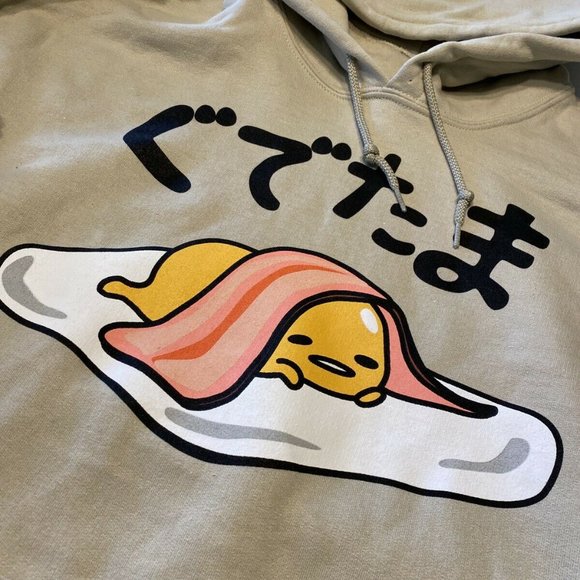 Gudetama The Lazy Egg Japanese Sanrio Beige Hoodie Sweatshirt S/M NWOT - Picture 2 of 6